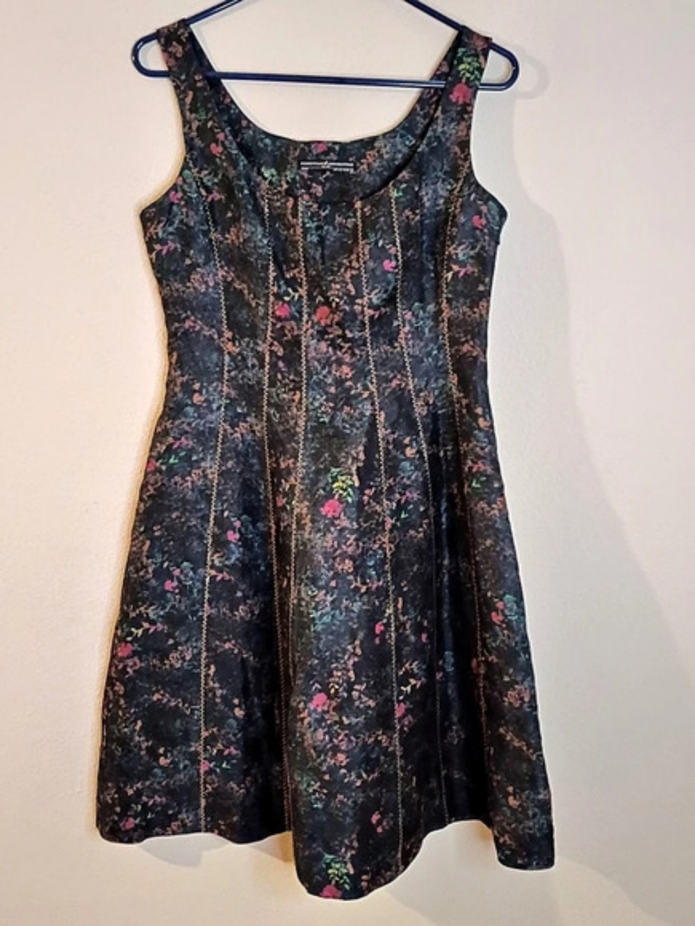 Peruvian Connection Floral Mini Fit-n-Flare Cocktail Dress Black Sz 6 Whimsigoth
